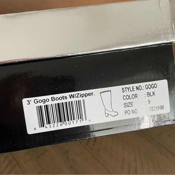 ELLIE Gogo Tall Black Leather Boots Women 9 3 Inch Heel Side Zipper Costume NIB - Picture 4 of 10